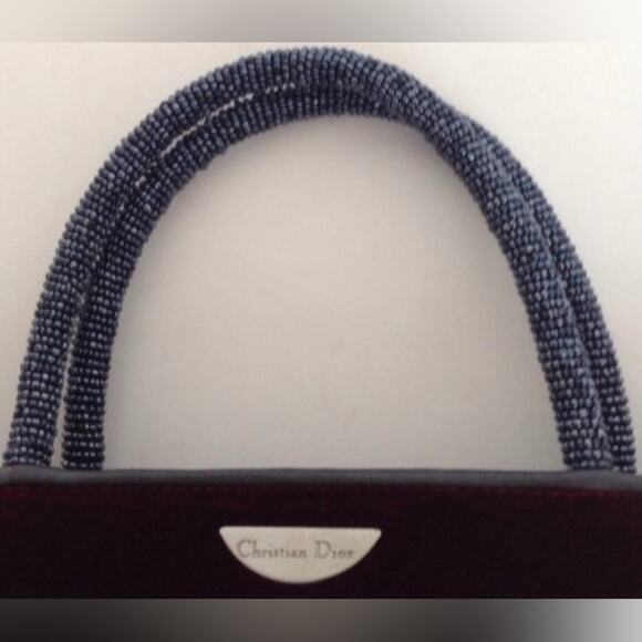 Vintage Christian Dior Velvet Mini Hand Bag in Red Cardinal w/ Pearl Straps - Picture 10 of 14